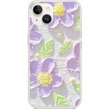 TechTree iPhone 13 - 14 Uyumlu Mor Papatyalar Sulu Boya Baskılı Silikon Kılıf
