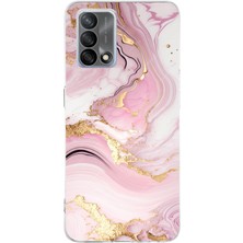 TechTree Oppo A74 Uyumlu Pembe Mermer Baskılı Silikon Kılıf
