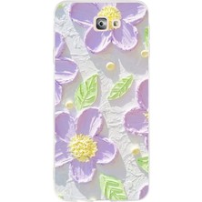 TechTree Samsung Galaxy J7 Prime Uyumlu Mor Papatyalar Sulu Boya Baskılı Silikon Kılıf