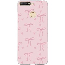 TechTree Huawei Y6 2018 - Honor 7A Uyumlu Pembe Kalpli Fiyonklar Baskılı Silikon Kılıf