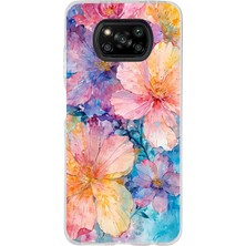 TechTree Poco X3 - X3 Pro Uyumlu Renkli Çiçekler Sulu Boya Baskılı Silikon Kılıf