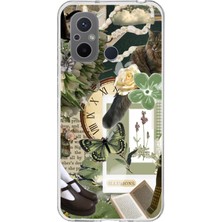 TechTree Redmi 12C Uyumlu Yeşil Estetik Pano Kolaj Baskılı Silikon Kılıf