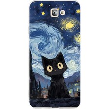 TechTree Samsung Galaxy J7 Prime Uyumlu Gece Yarısı Kedi Tasarımlı Baskılı Silikon Kılıf