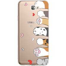 TechTree Samsung Galaxy J7 Prime Uyumlu Sevimli Kedi Patiler Tasarımlı Baskılı Silikon Kılıf
