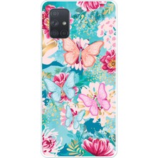 TechTree Samsung Galaxy A71 Uyumlu Kelebekler ve Çiçekler Baskılı Silikon Kılıf