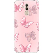 TechTree Huawei Mate 20 Lite Uyumlu Pembe Kelebekler Baskılı Silikon Kılıf