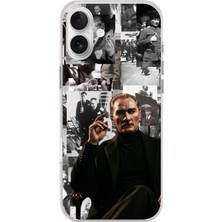 TechTree iPhone 16 Plus Uyumlu Mustafa Kemal Atatürk Kolaj Baskılı Silikon Kılıf