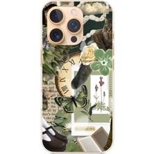 TechTree iPhone 16 Pro Uyumlu Yeşil Estetik Pano Kolaj Baskılı Silikon Kılıf