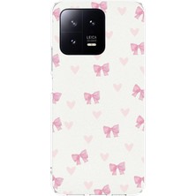 TechTree Xiaomi Mi 13 Uyumlu Fiyonklar ve Pembe Kalpler Baskılı Silikon Kılıf