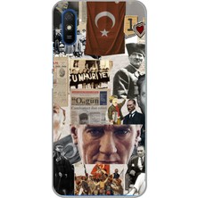 TechTree Redmi 9A Uyumlu Atatürk Cumhuriyet Kolaj Baskılı Silikon Kılıf