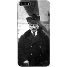 TechTree Huawei Y7 2018 - Honor 7c Uyumlu Mustafa Kemal Atatürk Portre Baskılı Silikon Kılıf