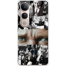 TechTree Vivo V50 Lite Uyumlu Atatürk Renkli Kolaj Gözler Baskılı Silikon Kılıf