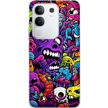TechTree Vivo Y29 Uyumlu Psikodeli Renkli Canavarlar Baskılı Silikon Kılıf