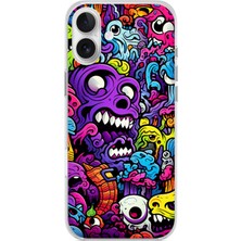 TechTree iPhone 16 Plus Uyumlu Psikodeli Renkli Canavarlar Baskılı Silikon Kılıf