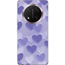 TechTree Honor Magic 7 Lite Uyumlu Mor Kalpler Tasarımlı Baskılı Silikon Kılıf