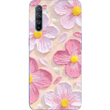 TechTree Oppo Reno 3 - A91 Uyumlu Pembe Beyaz Çiçekler Sulu Boya Baskılı Silikon Kılıf