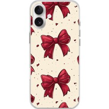 TechTree iPhone 16 Plus Uyumlu Büyük Kırmızı Fiyonklar Baskılı Silikon Kılıf