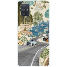 TechTree Samsung Galaxy A71 Uyumlu Yeşil Sanatsal Yol Çiçekler Baskılı Silikon Kılıf