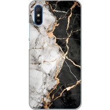 TechTree Redmi 9A Uyumlu Siyah Beyaz Mermer Baskılı Silikon Kılıf