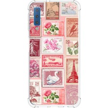 TechTree Samsung Galaxy A7 2018 Uyumlu Pembe Posta Pulları Baskılı Silikon Kılıf