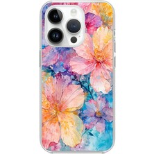 TechTree iPhone 14 Pro Uyumlu Renkli Çiçekler Sulu Boya Baskılı Silikon Kılıf
