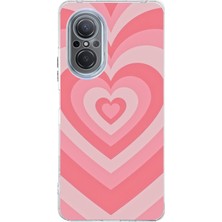 TechTree Huawei Nova 9 Se Uyumlu Pembe Kalpler Baskılı Silikon Kılıf
