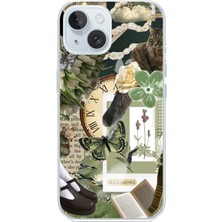 TechTree iPhone 15 Uyumlu Yeşil Estetik Pano Kolaj Baskılı Silikon Kılıf