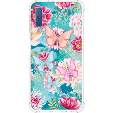 TechTree Samsung Galaxy A7 2018 Uyumlu Kelebekler ve Çiçekler Baskılı Silikon Kılıf