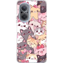 TechTree Huawei Nova 9 Se Uyumlu Sevimli Kediler Baskılı Silikon Kılıf