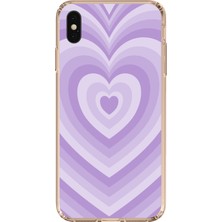 TechTree iPhone Xs Max Uyumlu Mor Kalp Dalgalar Tasarımlı Baskılı Silikon Kılıf