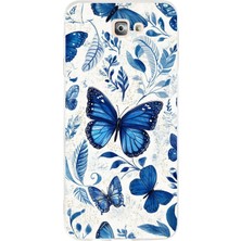 TechTree Samsung Galaxy J7 Prime Uyumlu Mavi Kelebekler Baskılı Silikon Kılıf