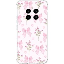 TechTree Realme 12 4g -12 Plus Uyumlu Pembe Çiçek ve Fiyonklar Baskılı Silikon Kılıf