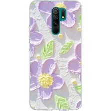 TechTree Redmi 9 Uyumlu Mor Papatyalar Sulu Boya Baskılı Silikon Kılıf
