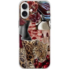 TechTree iPhone 16 Plus Uyumlu Leopar Kırmızı Vibes Baskılı Silikon Kılıf