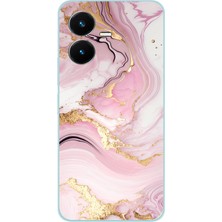 TechTree Vivo Y22S - Y35 Uyumlu Pembe Mermer Baskılı Silikon Kılıf