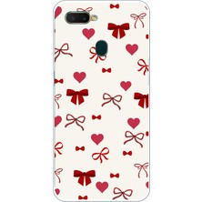 TechTree Oppo A5S-AX7-A12 Uyumlu Bordo Kalp ve Fiyonklar Baskılı Silikon Kılıf