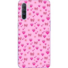 TechTree Oppo Reno 3 - A91 Uyumlu Pembe Minik Kalpler Baskılı Silikon Kılıf