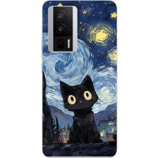 TechTree Poco F5 Pro Uyumlu Gece Yarısı Kedi Tasarımlı Baskılı Silikon Kılıf
