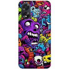 TechTree Oppo A38 Uyumlu Psikodeli Renkli Canavarlar Baskılı Silikon Kılıf