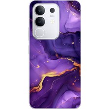 TechTree Vivo Y29 Uyumlu Ametist Taşı Mor Mermer Baskılı Silikon Kılıf