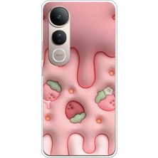 TechTree Vivo V50 Lite Uyumlu Çilekli Pasta Baskılı Silikon Kılıf