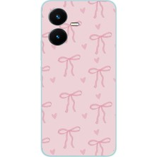 TechTree Vivo Y22S - Y35 Uyumlu Pembe Kalpli Fiyonklar Baskılı Silikon Kılıf