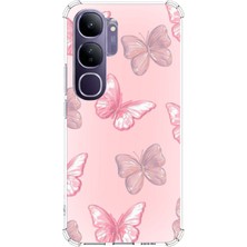 TechTree Vivo V40 Lite Uyumlu Pembe Kelebekler Baskılı Silikon Kılıf