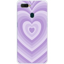 TechTree Oppo A5S-AX7-A12 Uyumlu Mor Kalp Dalgalar Tasarımlı Baskılı Silikon Kılıf