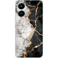 TechTree Vivo Y22S - Y35 Uyumlu Siyah Beyaz Mermer Baskılı Silikon Kılıf