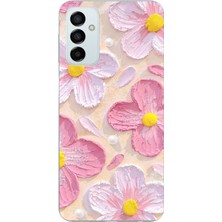 TechTree Samsung Galaxy M14 Uyumlu Pembe Beyaz Çiçekler Sulu Boya Baskılı Silikon Kılıf