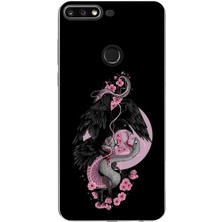 TechTree Huawei Y7 2018 - Honor 7c Uyumlu Pembe Siyah Yılan Baskılı Silikon Kılıf
