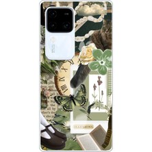 TechTree Vivo V30 Uyumlu Yeşil Estetik Pano Kolaj Baskılı Silikon Kılıf