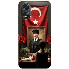 TechTree Oppo A38 Uyumlu Atatürk Türk Bayrağı Tablo Baskılı Silikon Kılıf