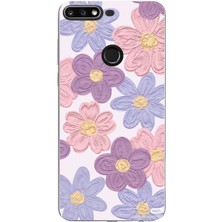 TechTree Huawei Y7 2018 - Honor 7c Uyumlu Renkli Papatyalar Sulu Boya Baskılı Silikon Kılıf